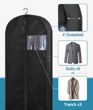 Best KIMBORA 43″ Premium Suit Bags for Closet Storage and Travel, Gusseted Hanging Garment Bags for Men Suit Cover with Handles for Clothes, Coats, Jackets, Shirts (3 Pack)