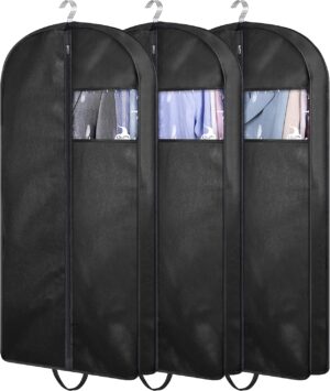 Best KIMBORA 43″ Premium Suit Bags for Closet Storage and Travel, Gusseted Hanging Garment Bags for Men Suit Cover with Handles for Clothes, Coats, Jackets, Shirts (3 Pack)